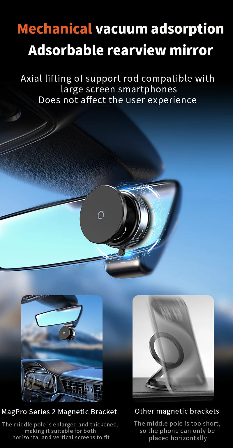Magnetic Car Mount Mobile Phone Holder Vacuum Adsorption 360° Rotation Super Strong Suction Bracket for Iphone12-16 Smartphone