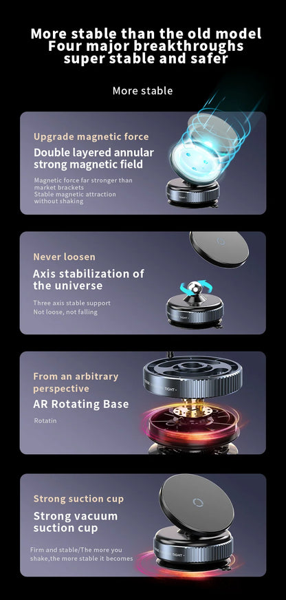 Magnetic Car Mount Mobile Phone Holder Vacuum Adsorption 360° Rotation Super Strong Suction Bracket for Iphone12-16 Smartphone